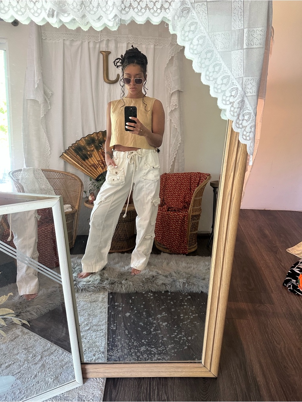 Free People Cream Straight-Leg Cargo Pants
